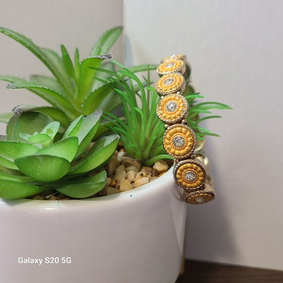 Gold Tone Stretch Bracelet with Amber and Rhinestone Accents - Picture 4 of 4